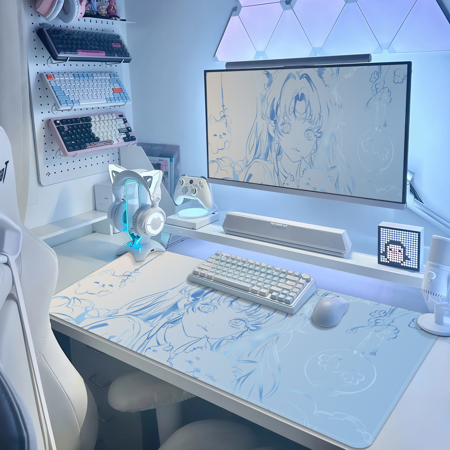 蓝色渐变鼠标垫轻奢高级感桌垫