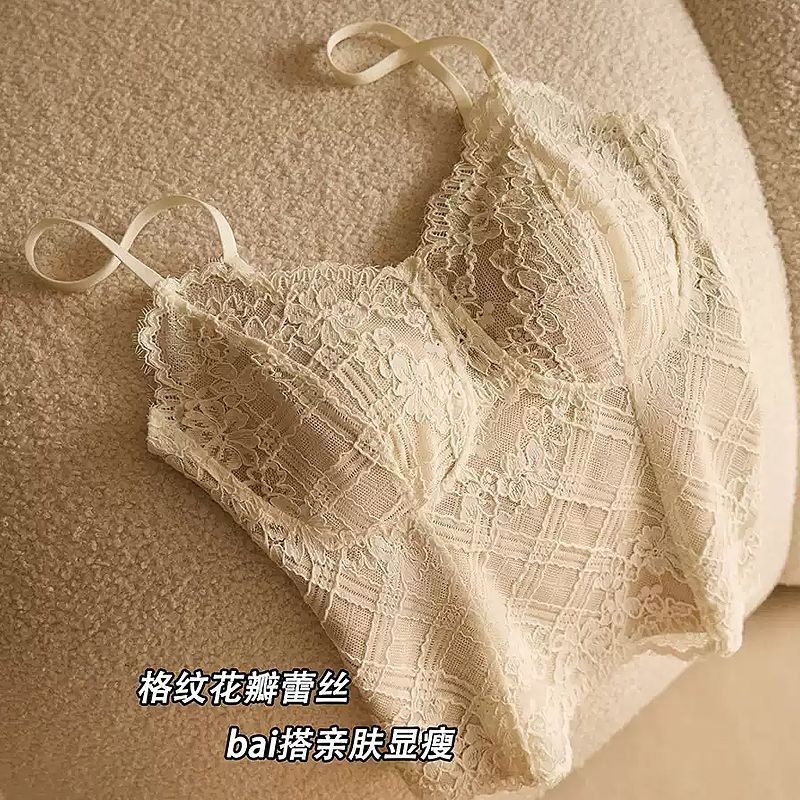 法式纯欲蕾丝吊带背心女带胸垫修身显瘦美背内搭外穿打底上衣白色