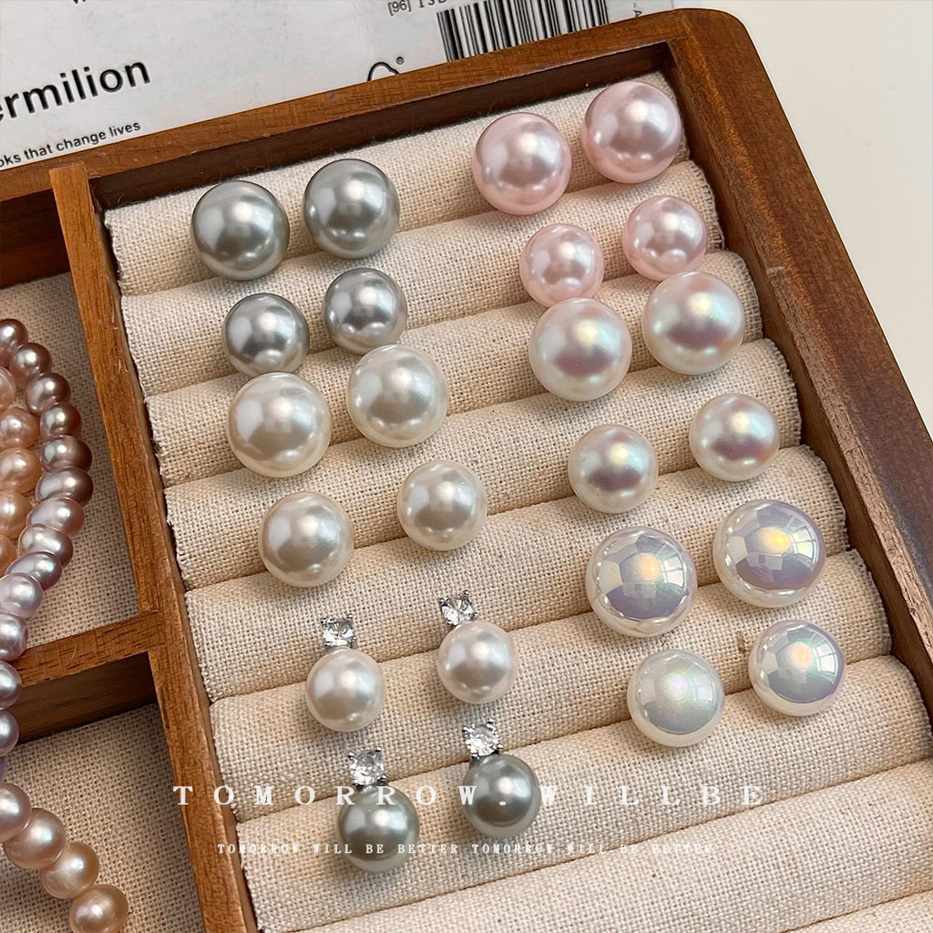 韩国博主同款施家珍珠耳钉女复古气质轻奢耳环时髦百搭级感耳饰