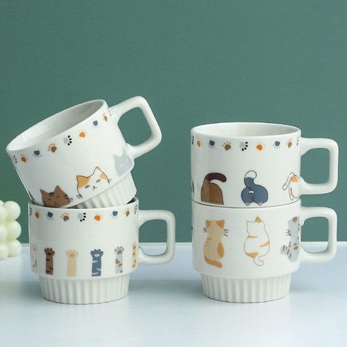 陶瓷可爱卡通大众叠叠杯猫咪定制