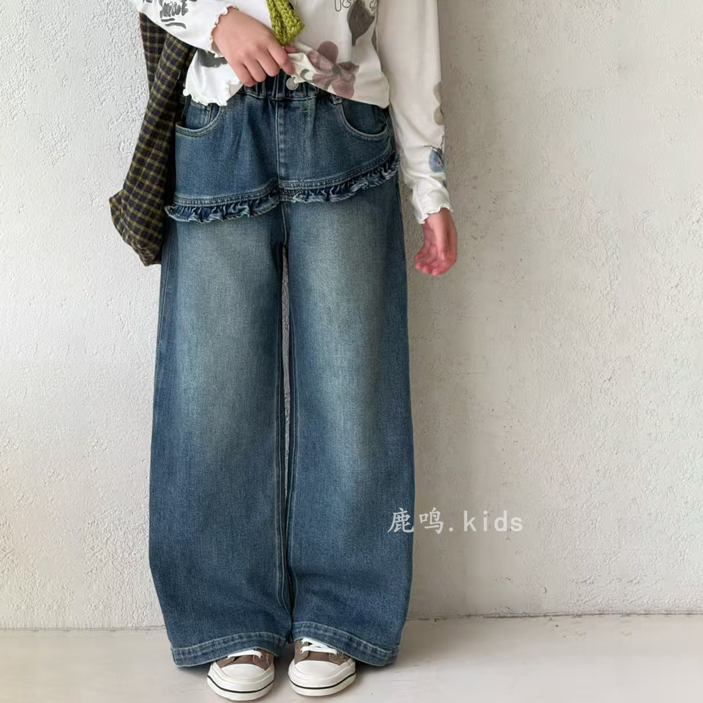 女童春秋季花边牛仔裤中大童