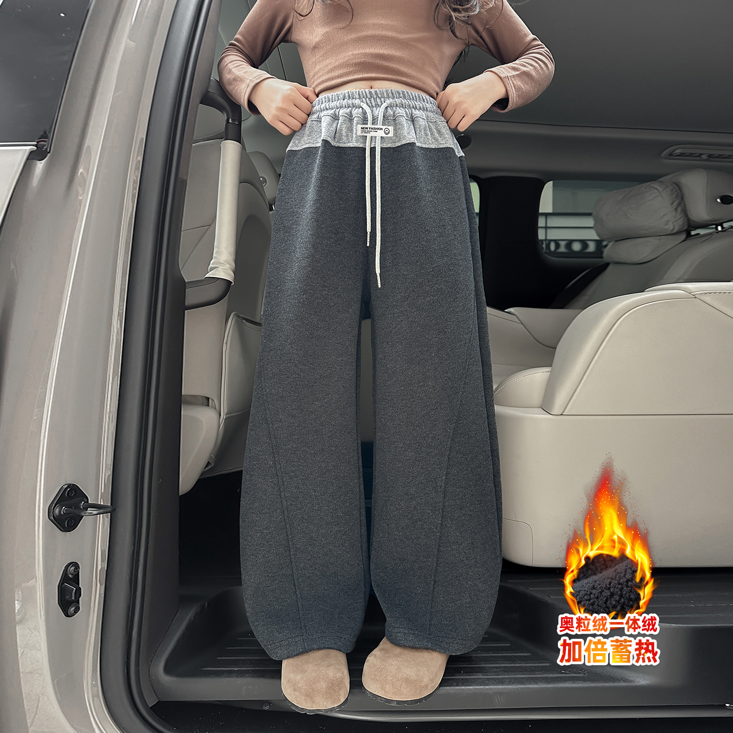 女童冬季加绒休闲裤加厚阔腿裤