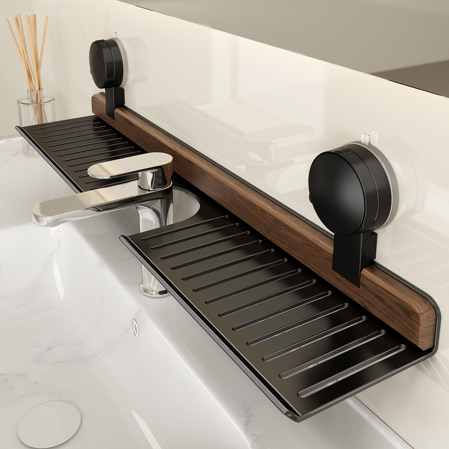 吸盘浴室水龙头置物架胡桃木卫生间台面镜前壁挂架洗漱台收纳架子,家庭/个人清洁工具,浴室角架/置物架,淘宝优惠券,粉丝福利购,淘宝优惠卷