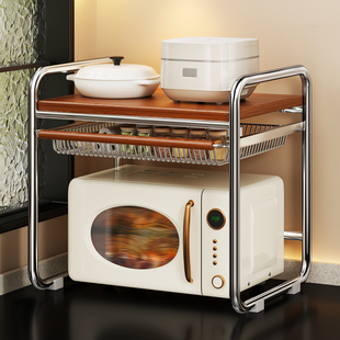 中古风微波炉置物架带抽屉烤箱架子厨房台面多功能放电饭煲收纳架