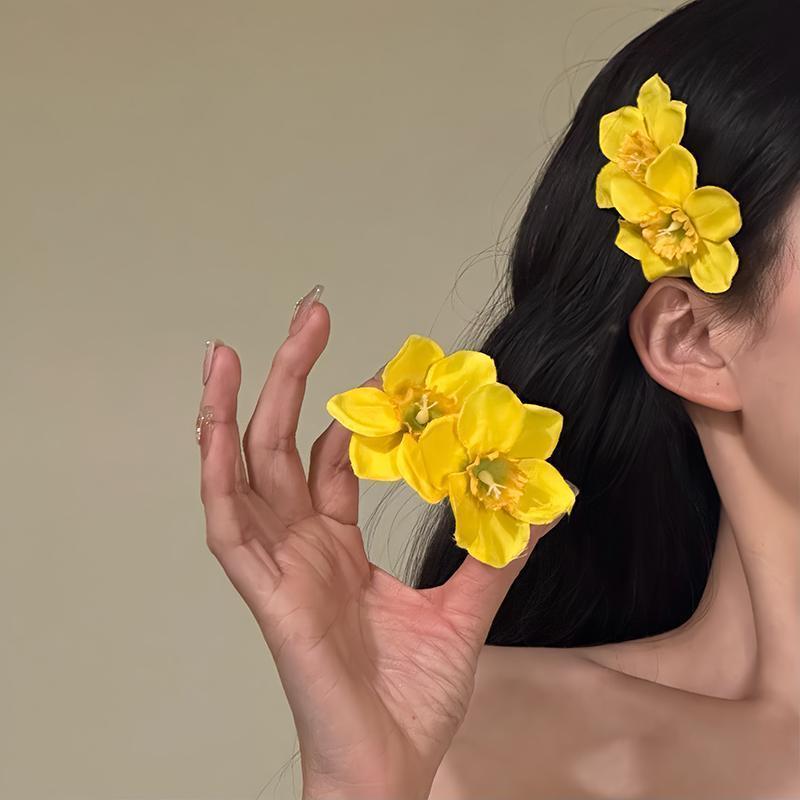 甜美侧边碎发夹头花盘发旅行度假拍照发卡明媚黄色花朵发夹氛围感