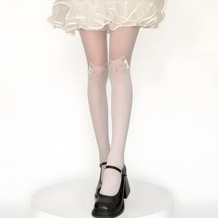 甜美少萝可爱猫咪丝袜女纯欲风lolita拼接白丝打底连裤袜高颜值