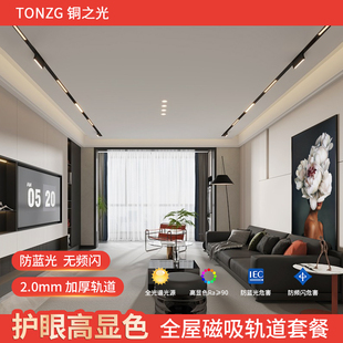 客廳長條泛光燈全光譜led泛光格柵燈 無主燈磁吸軌道燈智能嵌入式
