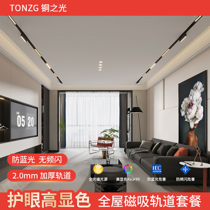 无主灯磁吸轨道灯智能嵌入式客厅长条泛光灯全光谱led泛光格栅灯