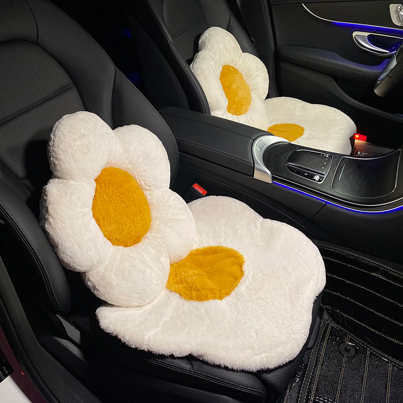 汽车靠垫坐垫冬季短毛绒网红鸡蛋花保暖座垫套四季车用车垫腰靠女