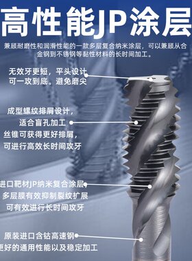 ZUANGONG含钴高速钢机用丝锥平头螺旋丝攻不锈钢1.5P短刃M4M5M6M