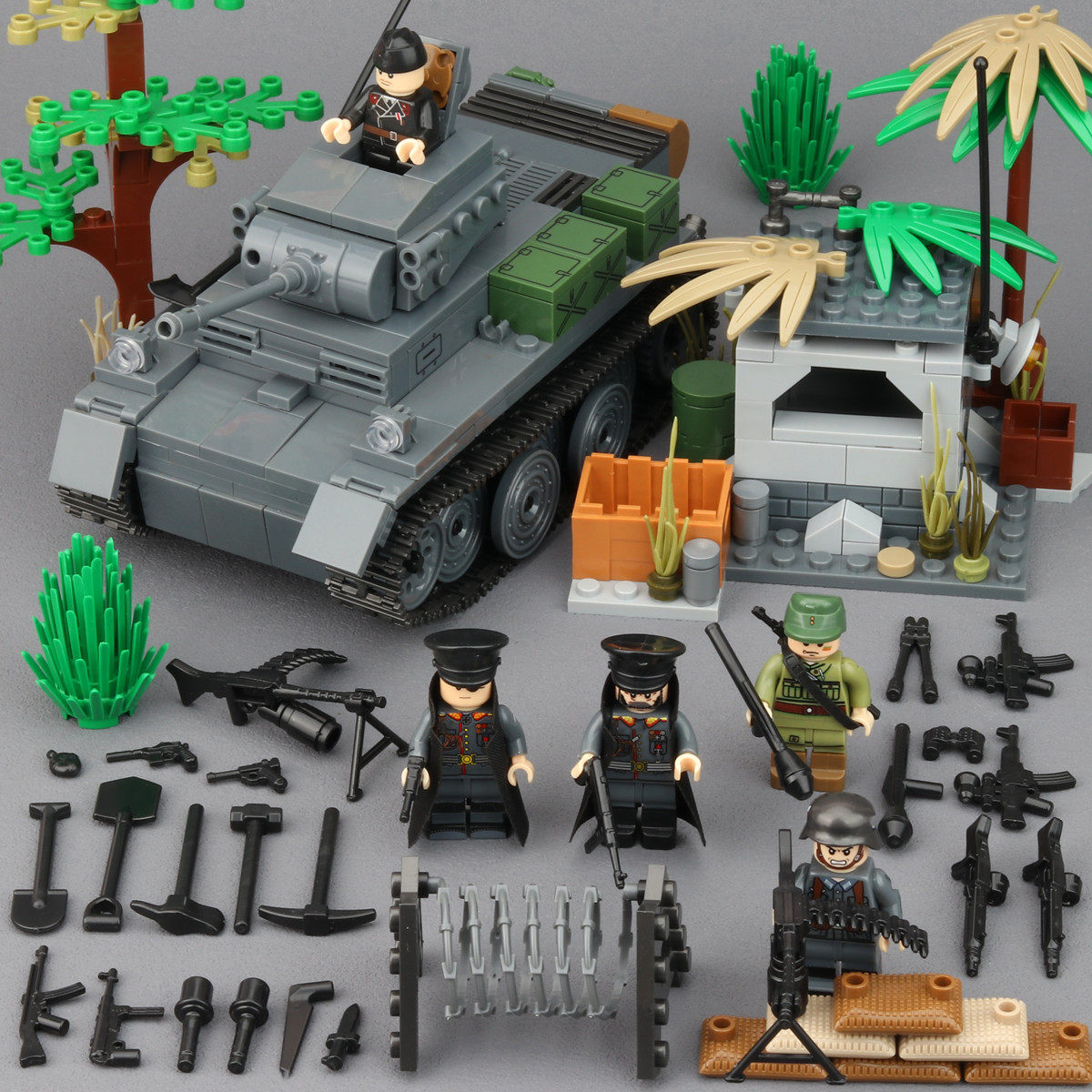适用于乐高二战军事德军山猫坦克榴弹炮装甲车小人仔模型拼装玩具