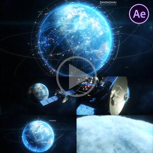 科技感地球俯冲云层冲入地球俯冲卫星地球夜景全球分布穿云AE模板