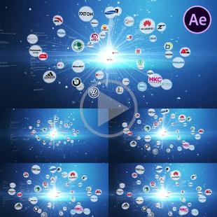 多客户合作logo展示Ⅳ粒子线条科技企业辐射互联网图标汇聚AE模板