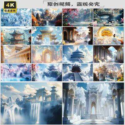 古代天宫仙境凌霄宝殿云雾缭绕神话建筑天庭仙子广寒宫视频素材