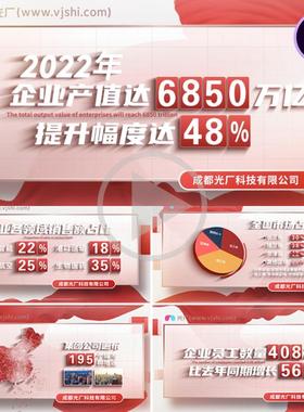 科技数据洁红色数据文字字幕展示ae模板商务大增长饼状图企业投资