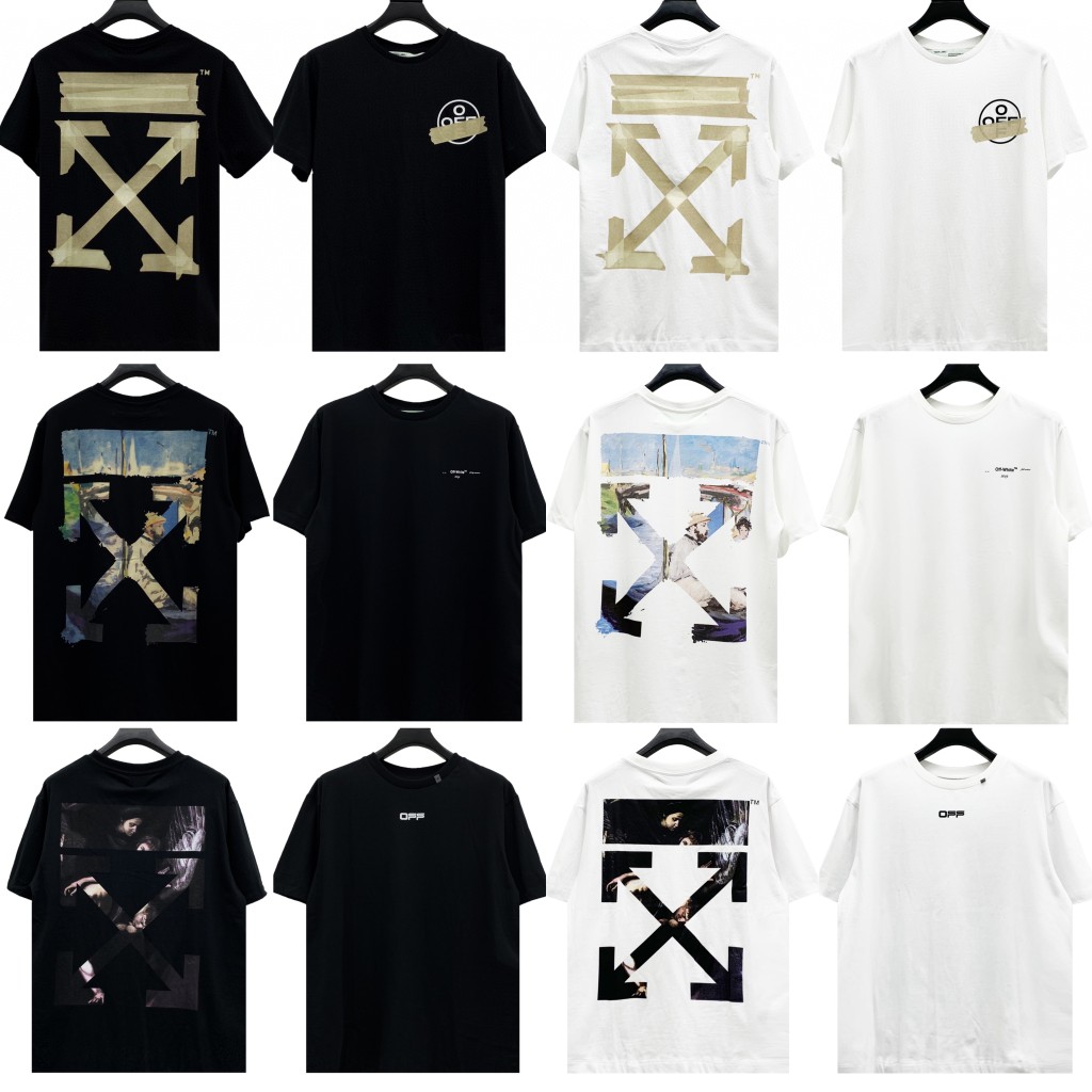 新款offt恤ow短袖男女士休闲宽松圆领夏装油画胶带箭头潮牌