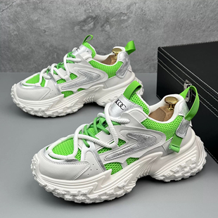 2025年夏季新款松糕底老爹鞋女透气网面增高男鞋轮胎底潮流脏脏鞋