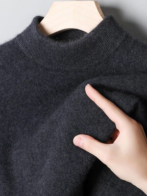 2025秋冬新款高品质男半高领100%纯羊毛打底衫纯色百搭纯羊毛毛衣