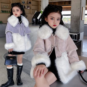 女童皮衣外套2023新款秋冬韩版加绒加厚儿童棉服女孩中大童仿皮草