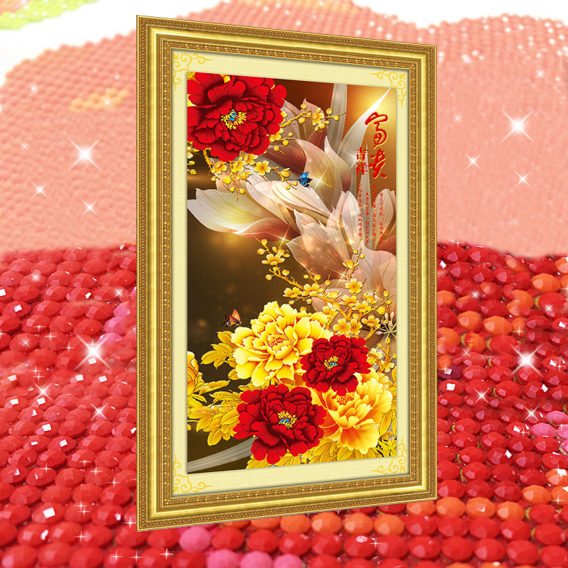 花开富贵牡丹花2025新款5d钻石画满钻十字绣客厅走廊过道玄关竖版