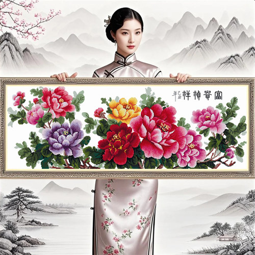 花开富贵客厅刺绣十字绣大气