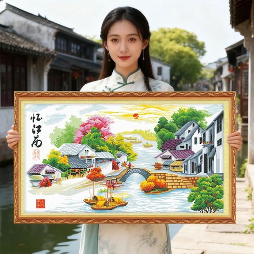 忆江南梦里水乡玄关刺绣江南水乡