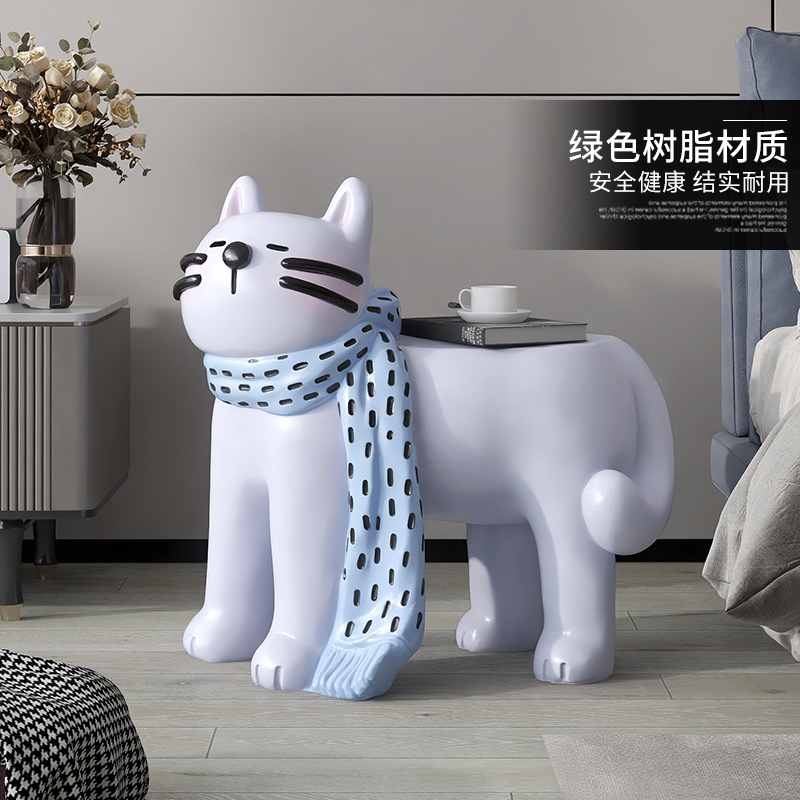 卡通猫咪换鞋凳落地摆件装饰品客厅沙发边几茶几入户玄关乔迁礼物