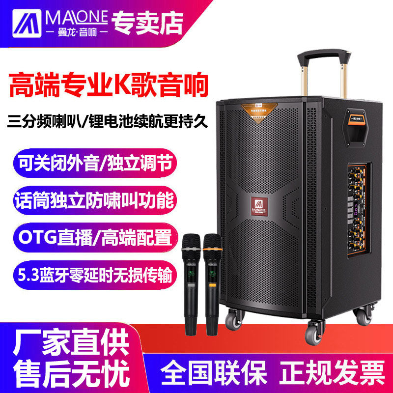 曼龙新款户外唱歌带OTG直播无线话筒蓝牙K歌重低音移动广场舞音箱