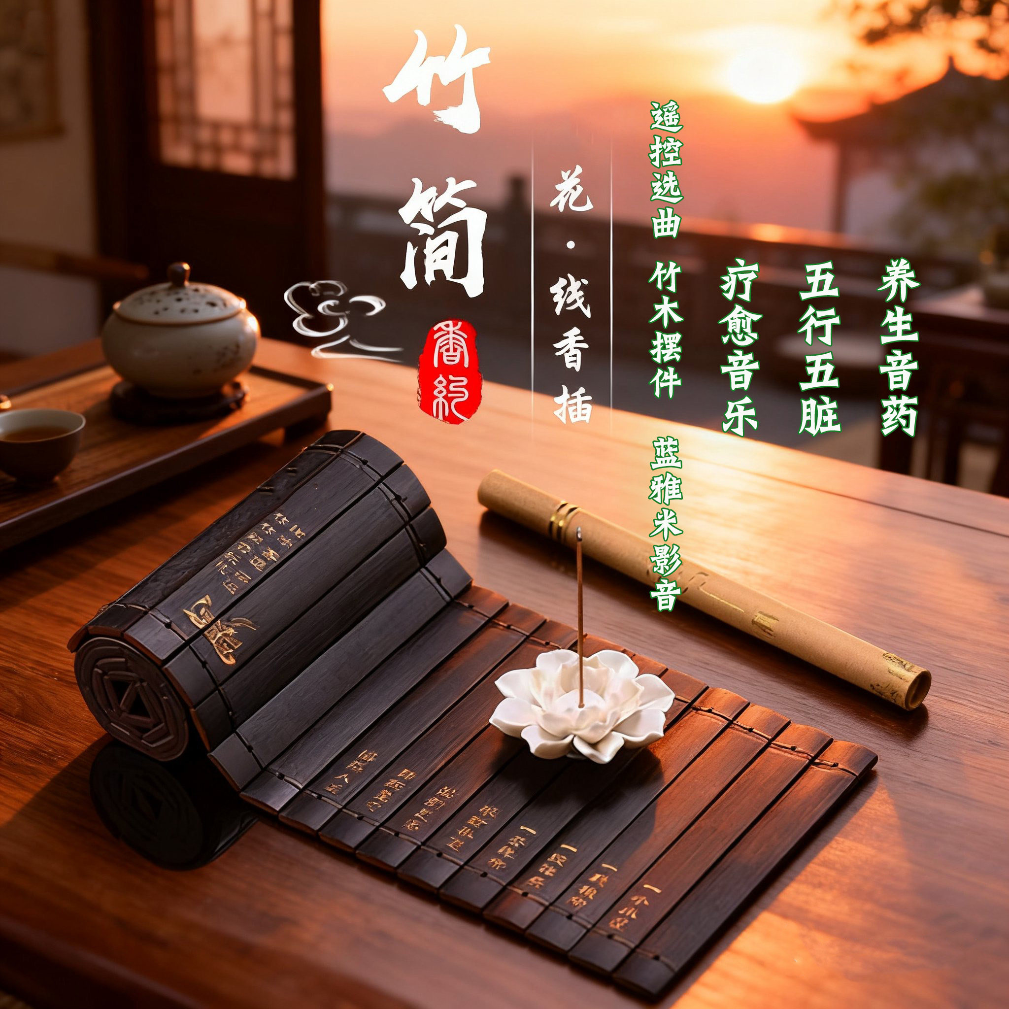 可充电遥控器选曲熏香竹简可插卡