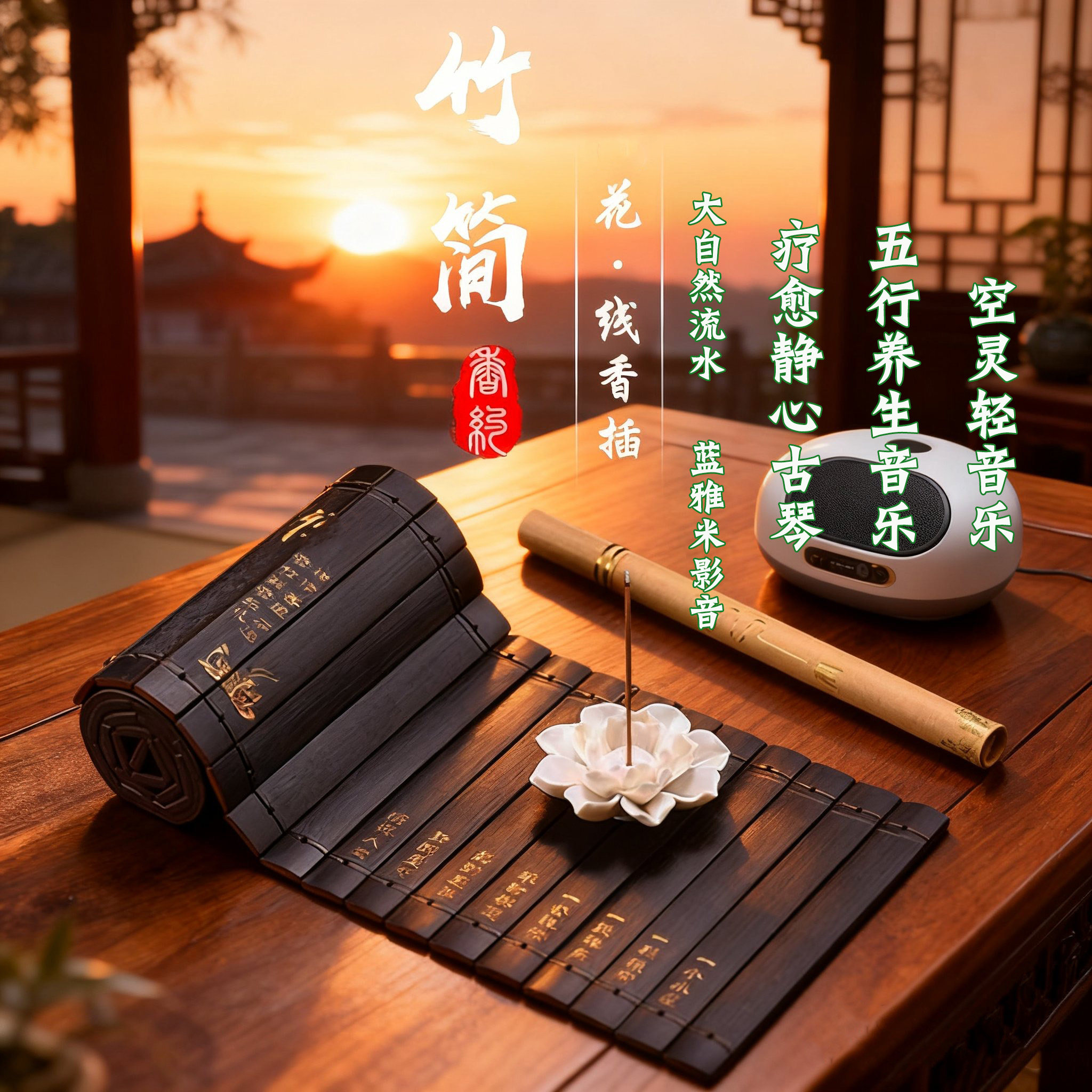 木质书卷式古琴音乐机喝茶听古筝高清音质养生馆中医馆采耳播放器