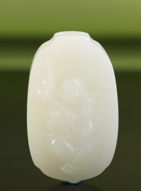 正品天然俄料和田玉白玉弥勒笑佛吊坠苏工精雕挂坠约41x宽24x12mm
