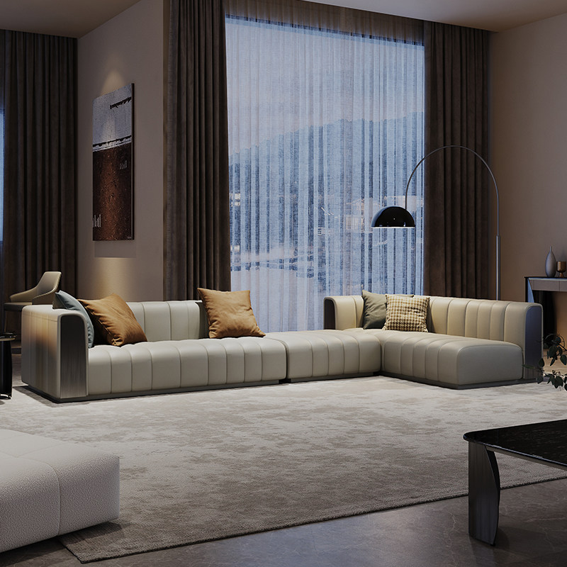 钢琴键沙发现代大户型别墅客厅设计师款直排转角高端轻奢真皮沙发