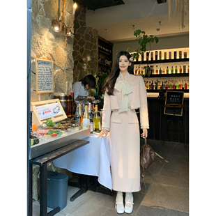 一颗甜桃yikett《香甜樱花粉》甜美小香短外套+半身裙时尚套装女