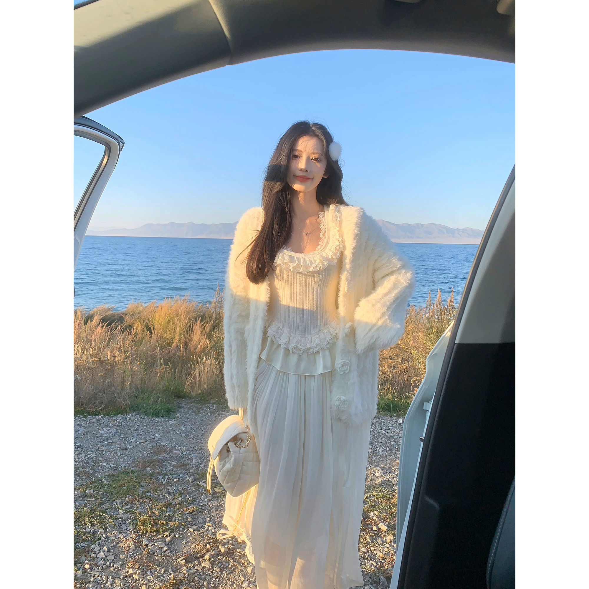 一颗甜桃yikett《日落月光》仿貂绒长袖针织开衫外套女上衣秋季