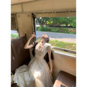 收腰显瘦连衣裙女夏季 夏V领短袖 莉莉丝花嫁 一颗甜桃yikett