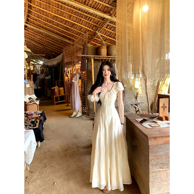 一颗甜桃yikett《花园华尔兹》夏季短袖掐腰连衣裙女连身小裙子