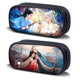 临江仙新款古风笔袋白鹿曾舜晞明星周边高颜值大容量小学生女孩铅笔袋多功能三层防水帆布印花笔盒拉链款男款