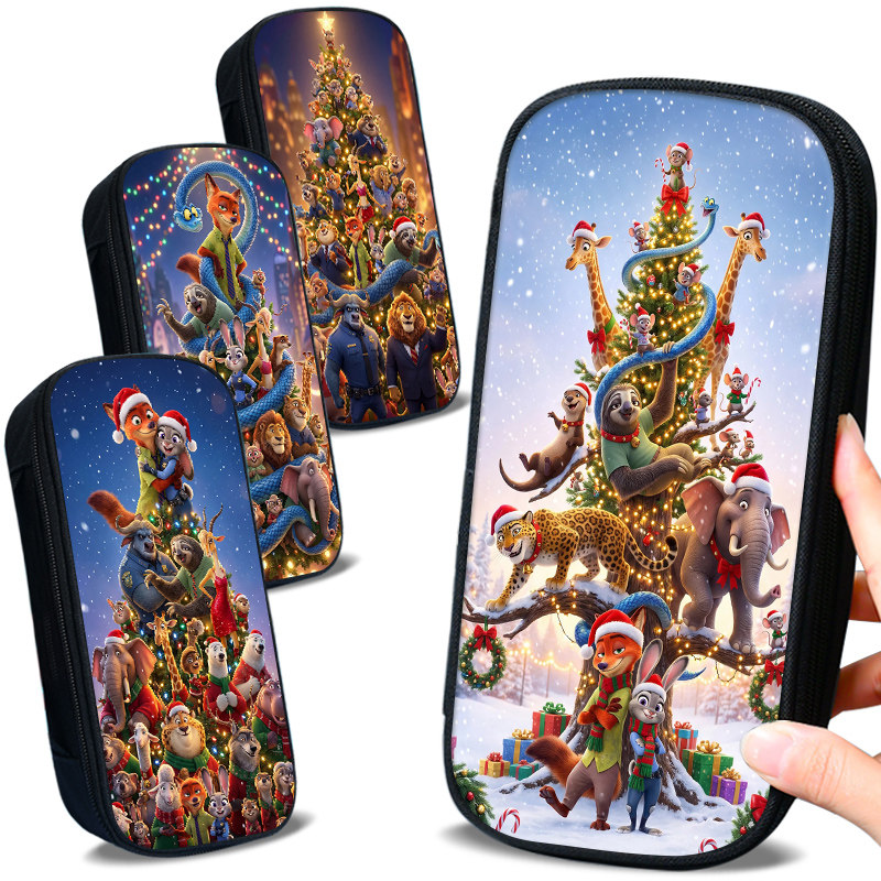 Zootopia疯狂动物城帆布笔袋女孩朱迪狐尼克圣诞节文具盒送同学圣诞节日礼物初中生文具袋小学生铅笔盒大容量