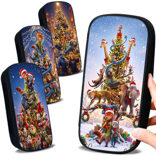 Zootopia疯狂动物城帆布笔袋女孩朱迪狐尼克圣诞节文具盒送同学圣诞节日礼物初中生文具袋小学生铅笔盒大容量