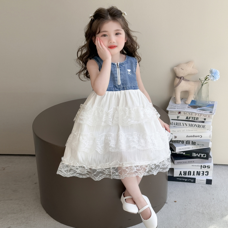 女童牛仔拼接背心裙夏装2025新款儿童洋气公主裙夏季女宝宝连衣裙