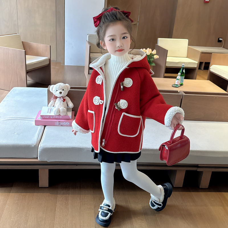 女童加绒毛呢大衣宝宝加绒毛毛衣
