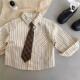 时尚 儿童长袖 男女童韩版 学院风2024春季 条纹洋气休闲领带衬衣 衬衫