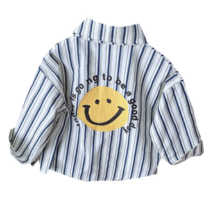 儿童衬衫2025春新款男女童字母领带长袖宝宝学院风简约白衬衣