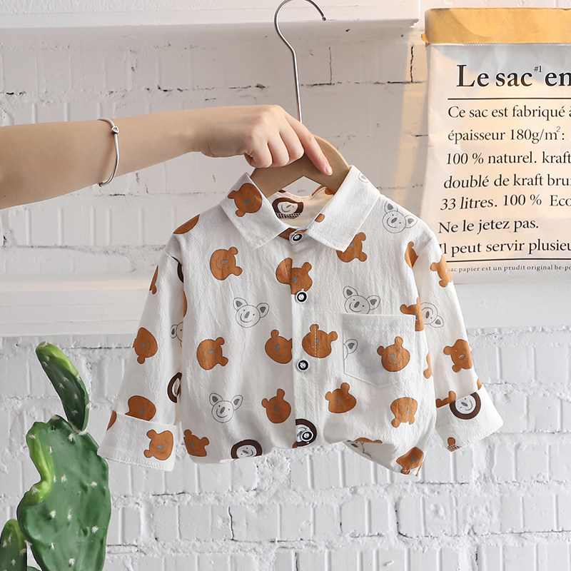 男童长袖卡通衬衫宝宝春装上衣小童开衫童装洋气儿童春秋翻领衬衣