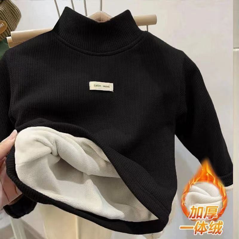 秋冬装德绒打底衫保暖儿童装宝宝半高领男童女童加绒加厚长袖T恤