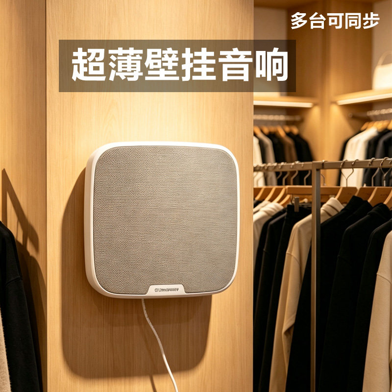 室内壁挂蓝牙音响三台同步店铺专用美容院超薄挂墙小音箱可插u盘