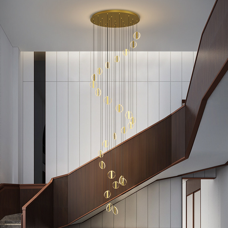 楼梯吊灯loft复式楼别墅北欧酒店极简艺术高档大气长线圆形灯具