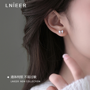 999纯银锆石蝴蝶结耳钉女轻奢气质高级感耳环2025年新款 耳饰 爆款