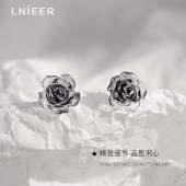 999纯银黑色玫瑰花耳钉2026年新款 女花朵耳环高级感小众耳饰 爆款