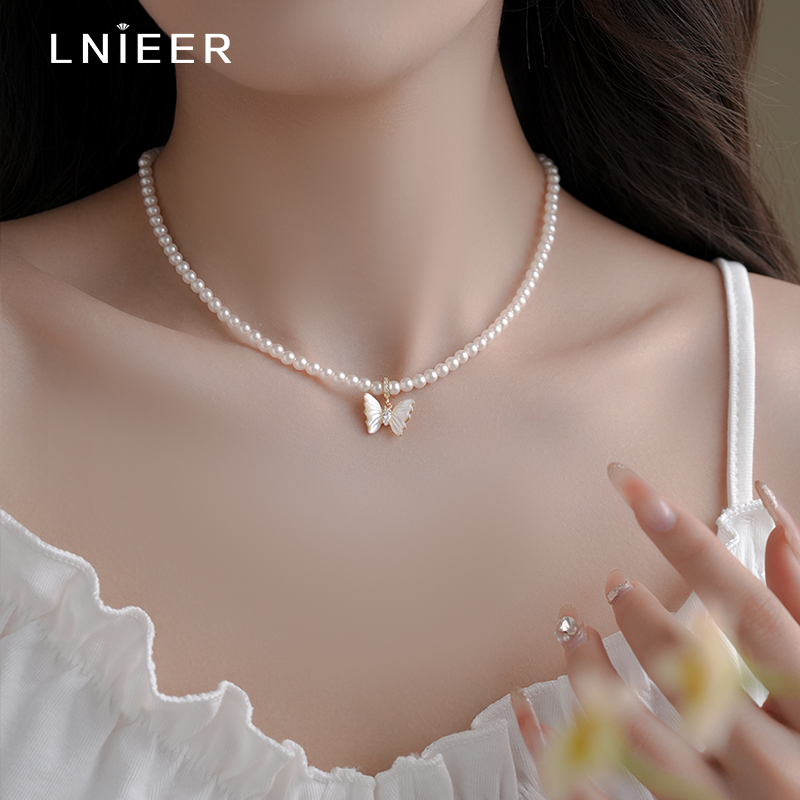 LNIEER施家珍珠女项链贝母蝴蝶